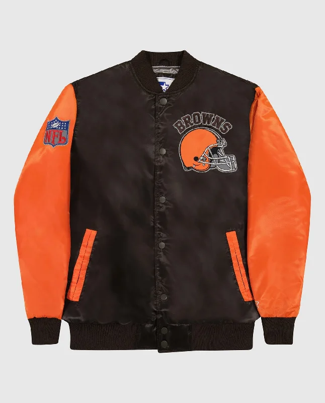 Autumn Jacket-Cleveland Browns Varsity Satin Full-Snap Jacket