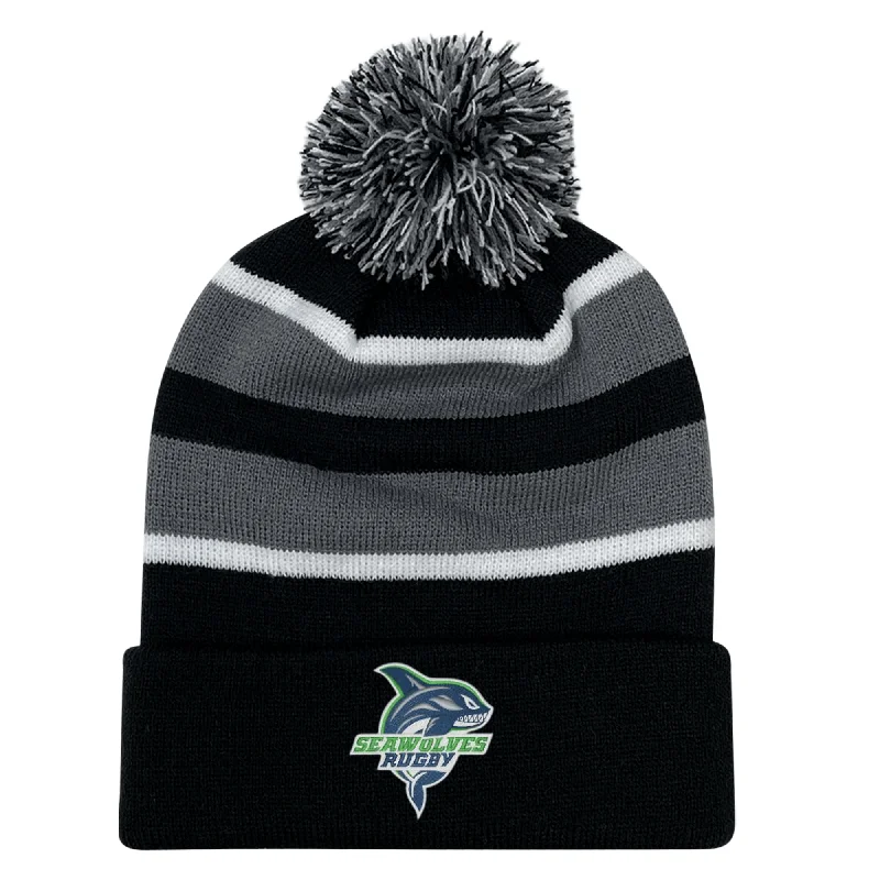 Boonie Hat-Seattle Seawolves Rugby Hooped Pom Pom Beanie