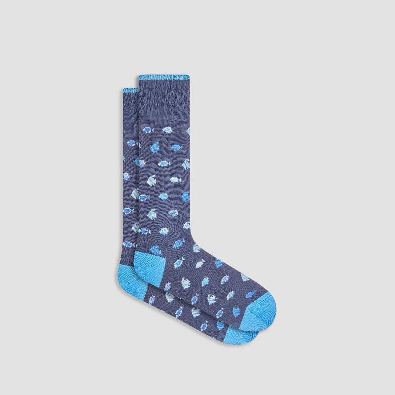 Grey Socks-Fish Mid-Calf Socks