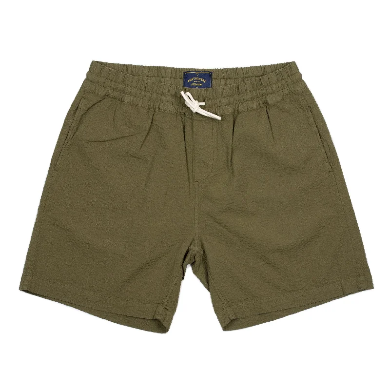 Skateboarding Shorts-Atlantico easy shorts in olive cotton seersucker (restock)