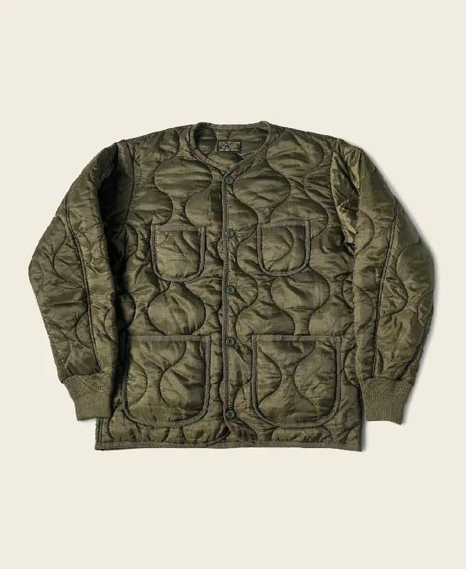 Thermal Jacket-Military Style Quilted Padded Ripstop Nylon Jacket - Olive