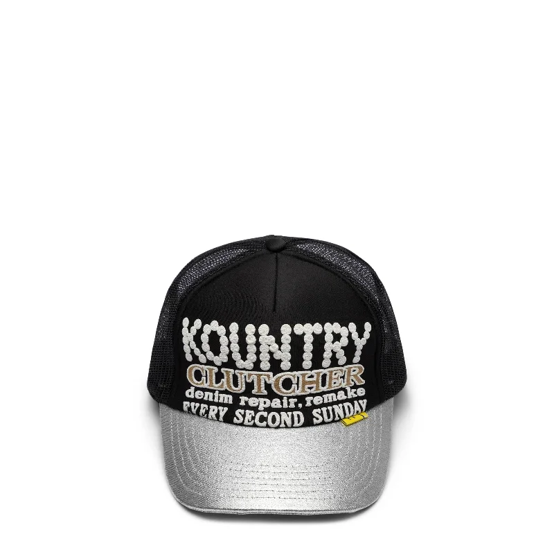 Graphic Print Hat-KOUNTRY PEARL-CLUTCHER SILVER BRIM TRUCK CAP