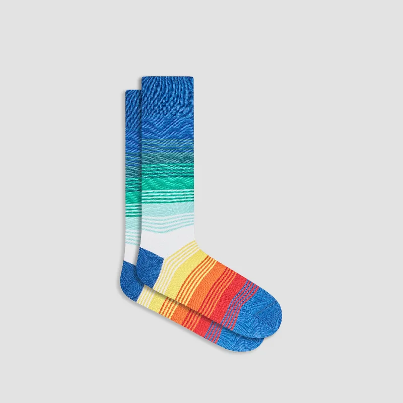 Wool Hiking Socks-Color Block Striped Mid-Calf Socks