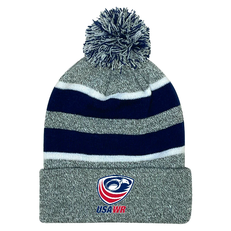 Quick Dry Hat-USA Wheelchair Rugby Hooped Pom-Pom Beanie