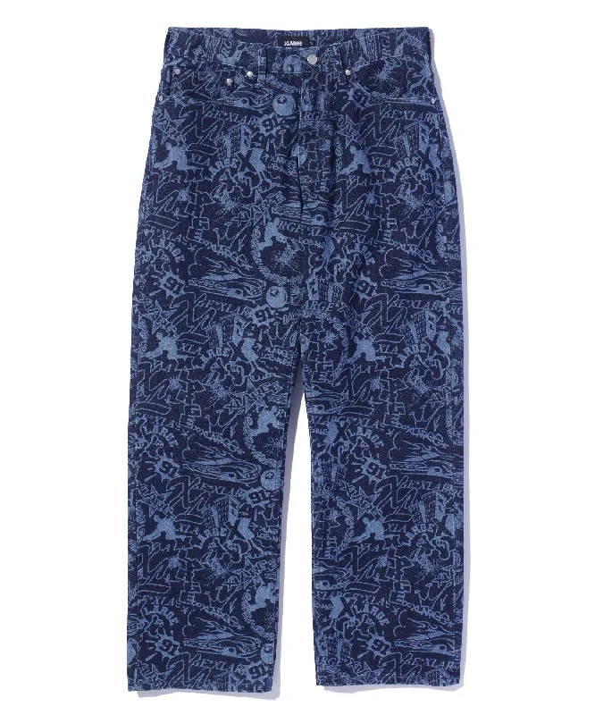 Work Pants-DISCHARGE PRINT DENIM PANTS