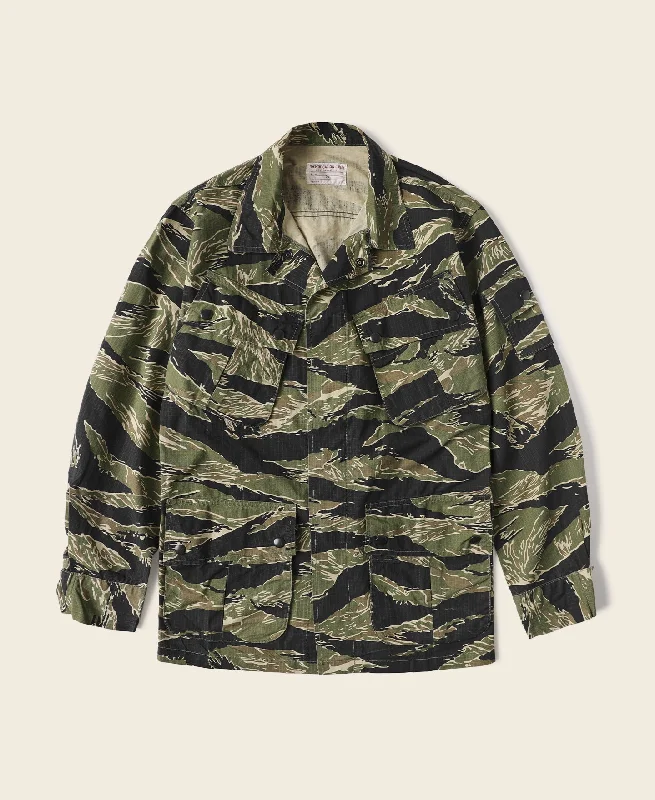 Basketball Jacket-Tiger Stripe Camo Tropical Jungle Fatigue Jacket