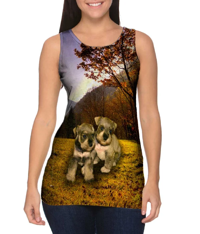 Mesh Tank-Autumn Leaves Grey Schnauzer Puppies