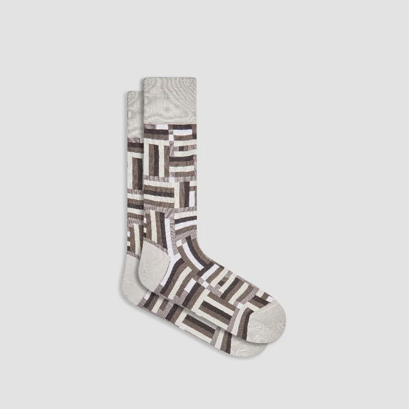 Animal Print Socks-Displaced Check Mid-Calf Socks