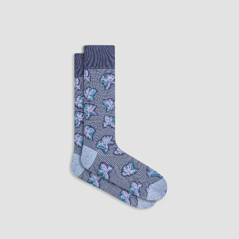 Tennis Socks-Striped Floral Mid-Calf Socks