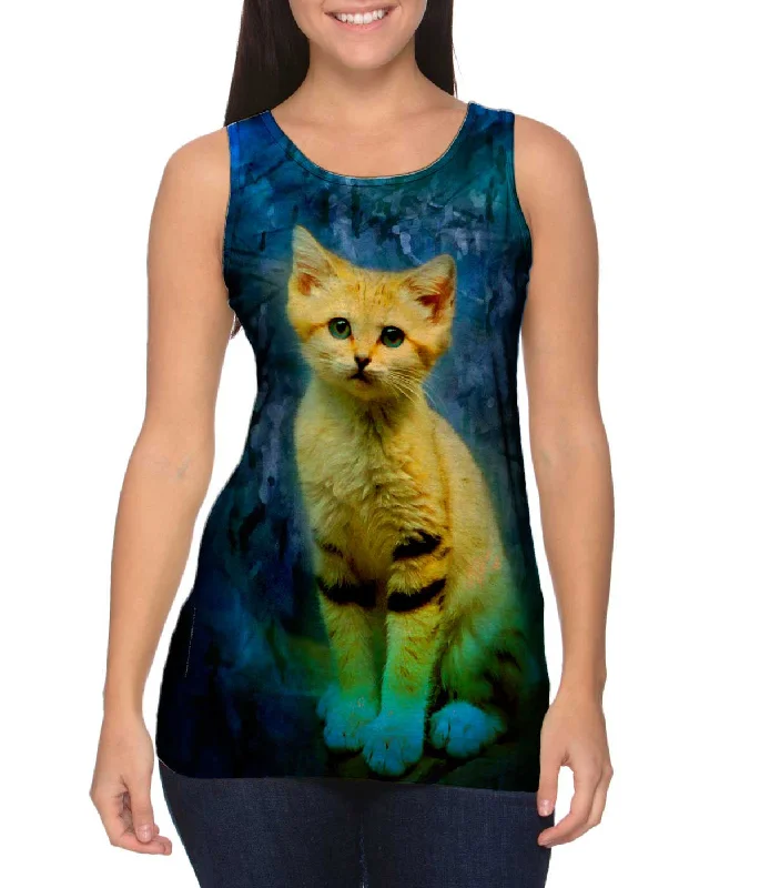 Button Tank-Blue Camo Kitten