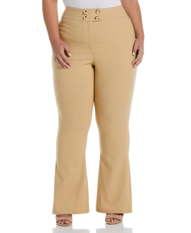 Tapered Jeans-Plus Size Flare Leg Pant with Button Detail