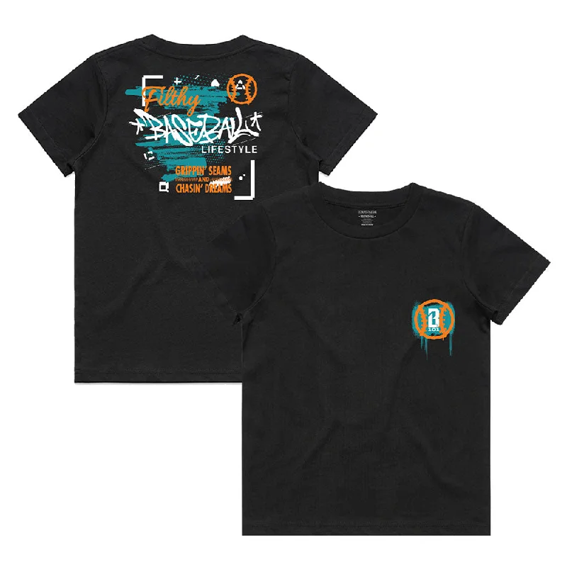 Heavyweight T-Shirt-Graffiti Youth Tee - Aqua/Orange