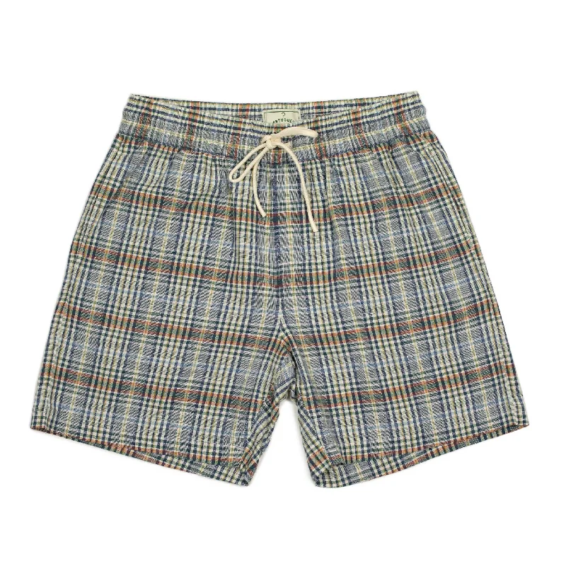 Streetwear Shorts-Summer Plaid easy shorts in blue, white, and green cotton plaid