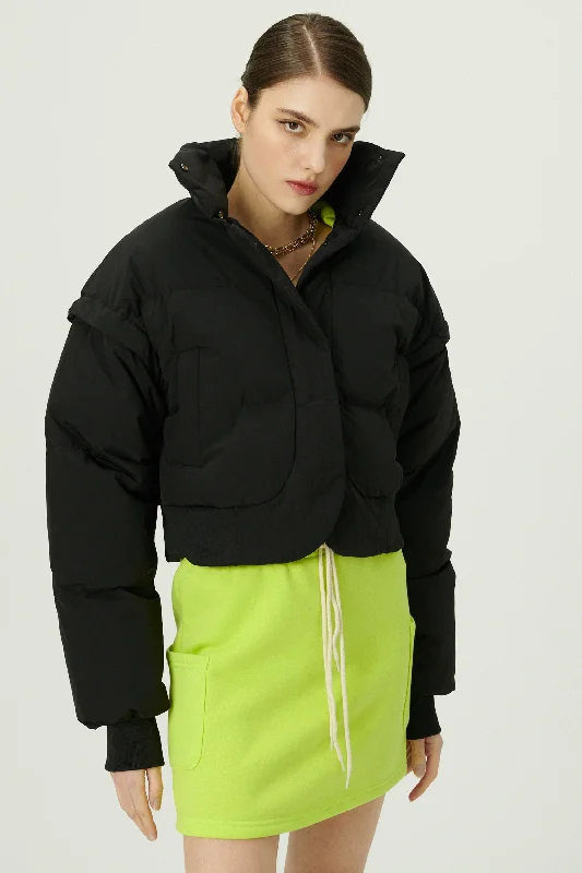 Striped Jacket-Cynlee Two-way Puffer Crop Jacket