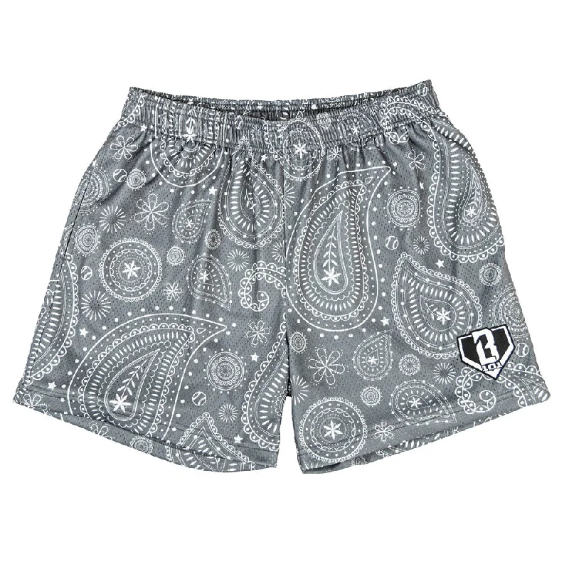 Gym Shorts-Paisley Shorts - Gray