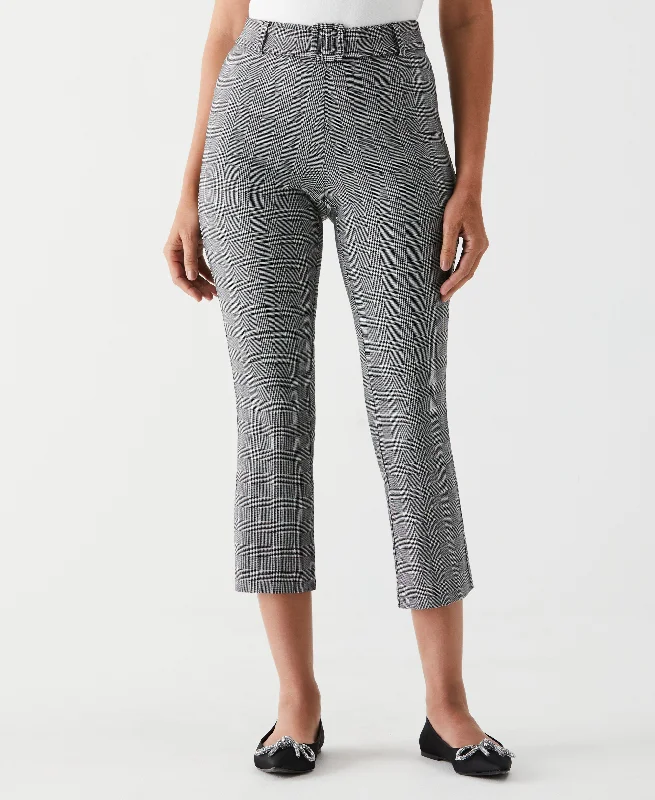 Thermal Pants-Petite Checkered Pleated Pant with Belt