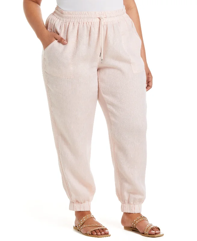 High-Waisted Pants-Plus Size Modern Fit Linen Jogger