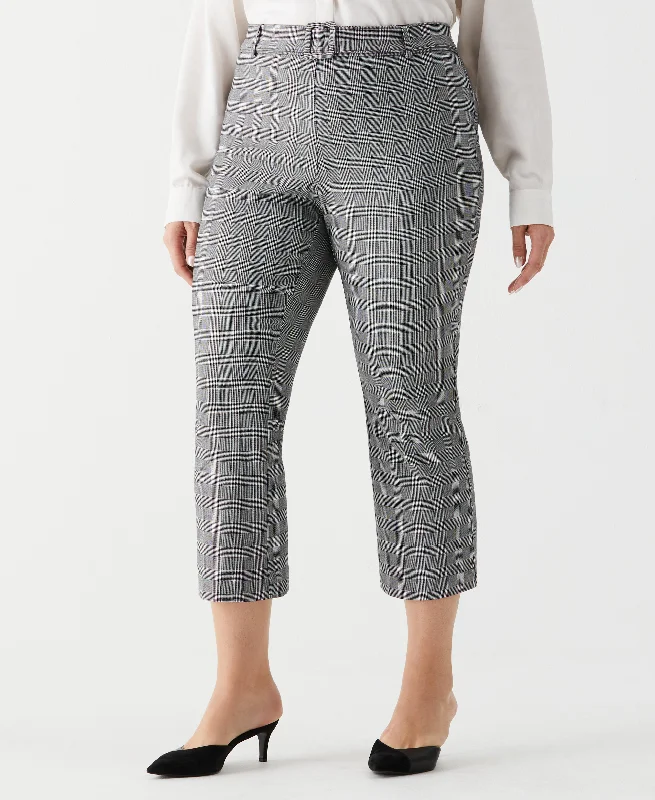 Tailored Pants-Plus Size Plaid Crop Boot Cut Pant with Belt