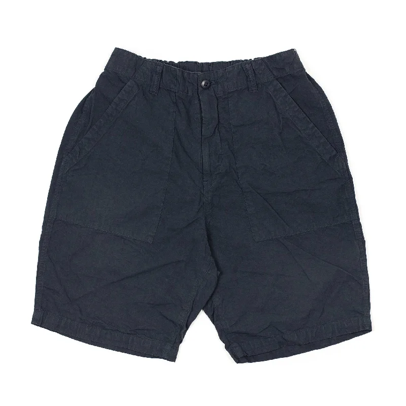 Gothic Shorts-Patched fatigue shorts in navy cotton and hemp