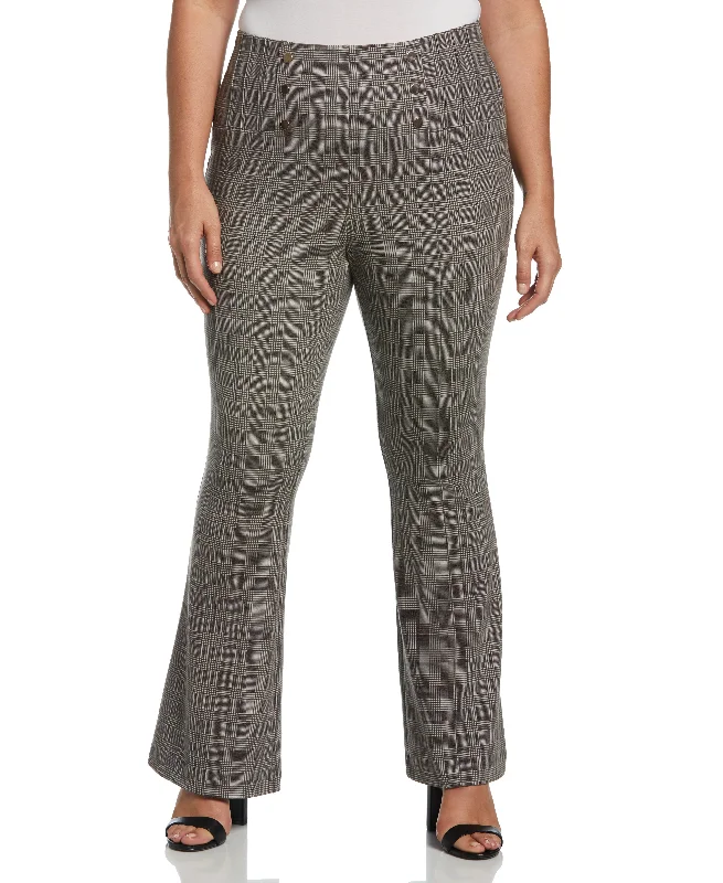 Lounge Pants-Plus Size Button Detail Plaid Bootcut Pant