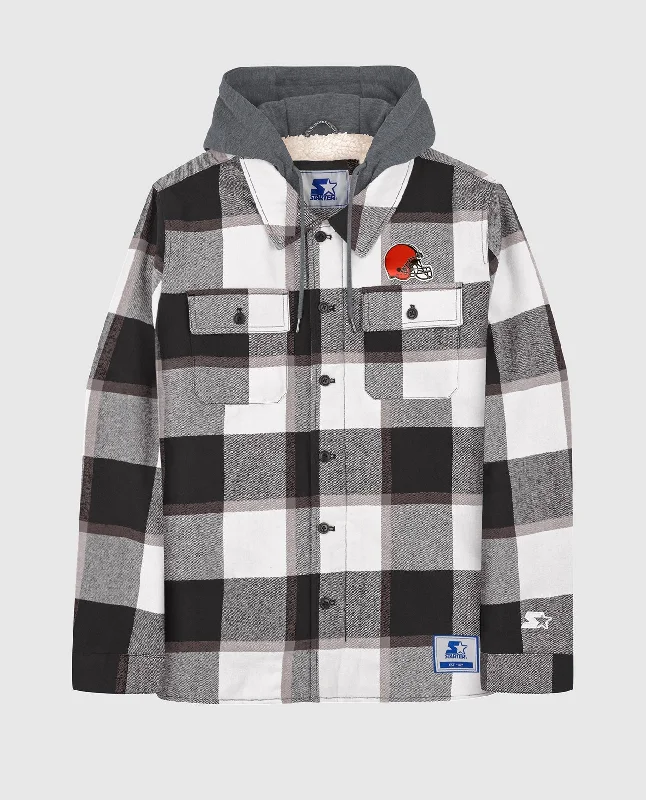 Suede Jacket-Cleveland Browns Sherpa Lined Plaid Jacket