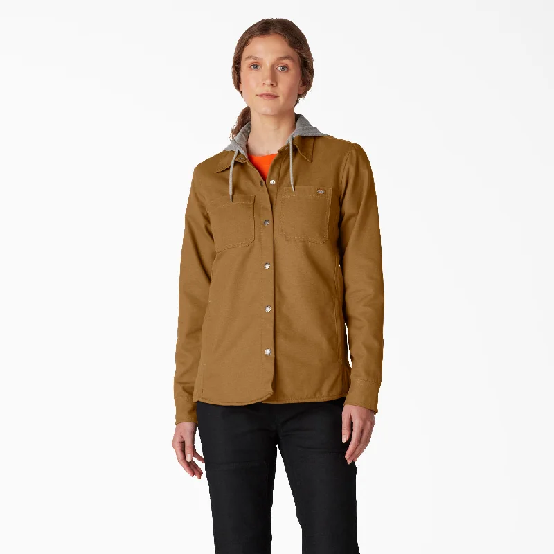 Hiking Jacket-Dickies Women's Hooded Snap-Up Duck Shirt Jac