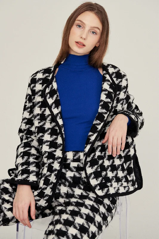 Pullover Jacket-Nour Houndstooth Open Coat