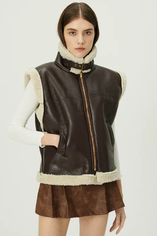 Camouflage Jacket-Daniela Pleather Shearling Vest