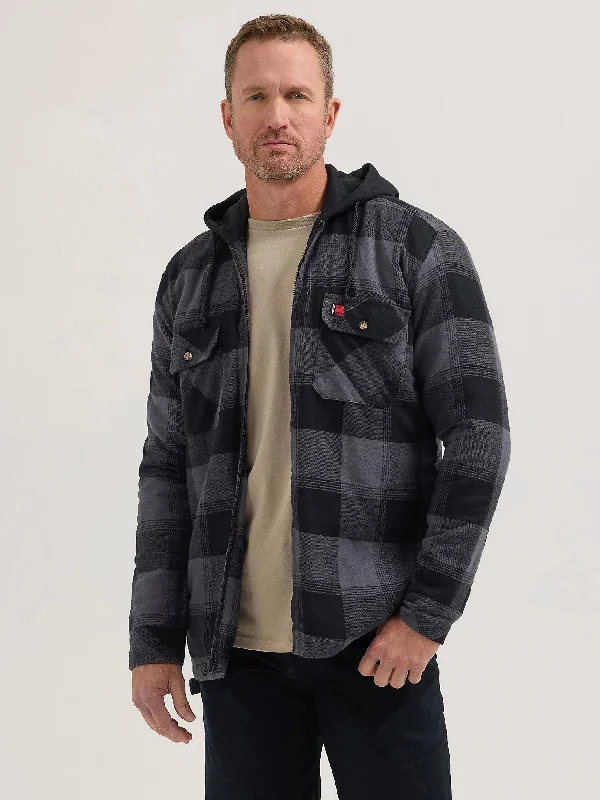 Fleece Jacket-Wrangler RIGGS Men's Relaxed Fit Hooded Full-Zip Flannel Work Jacket