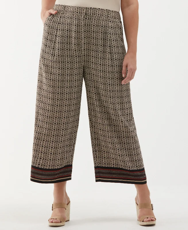 Minimalist Pants-Plus Size Medallion Print Wide Leg Crop Pant