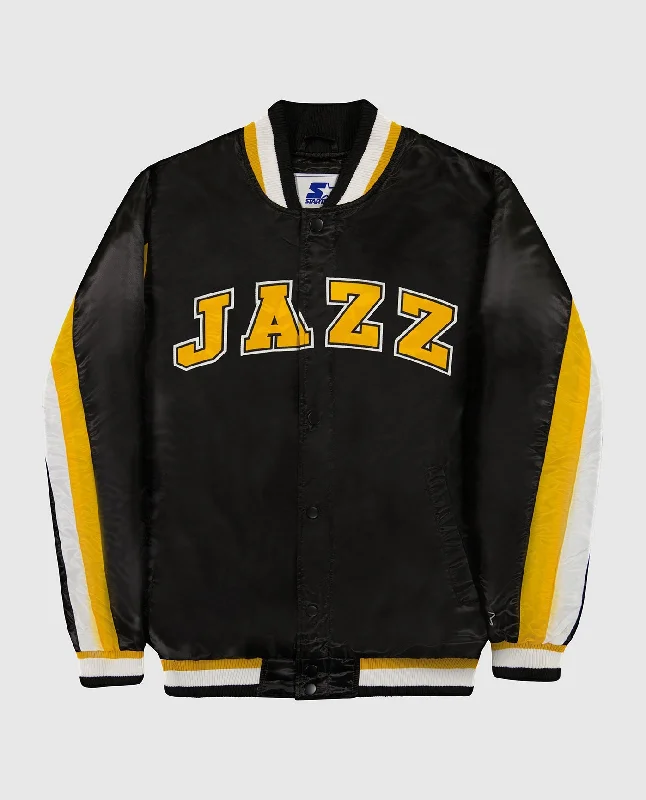 Fur Collar Jacket-Utah Jazz Varsity Satin Full-Snap Ace Jacket