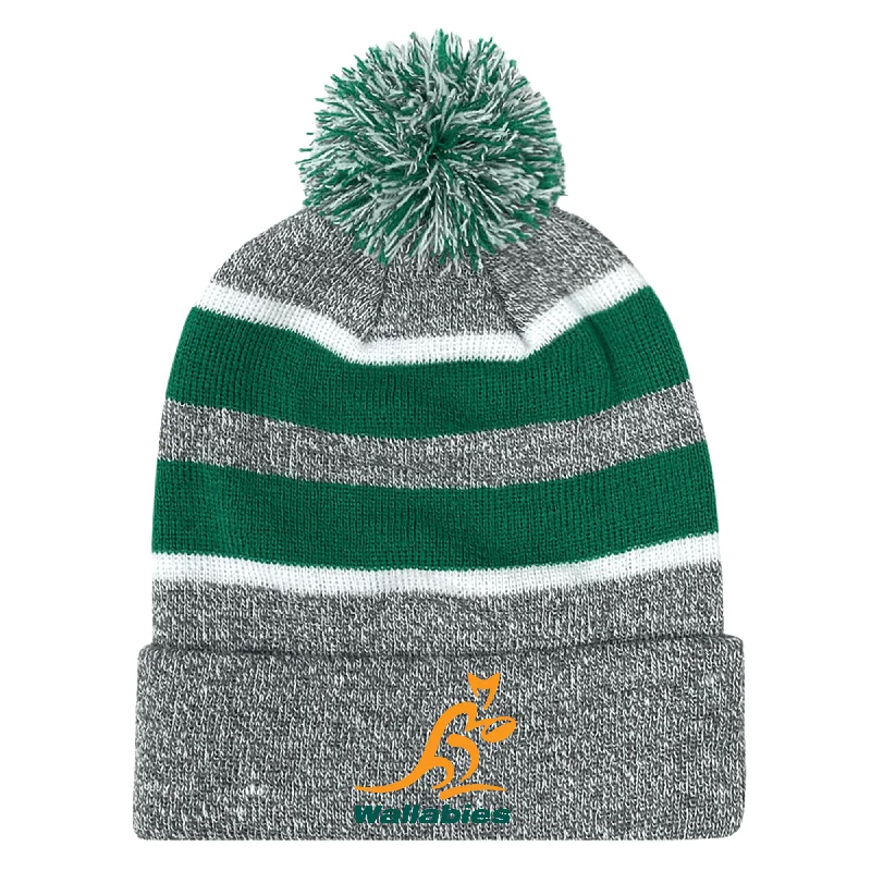 Travel Hat-Wallabies Rugby Hooped Pom-Pom Beanie