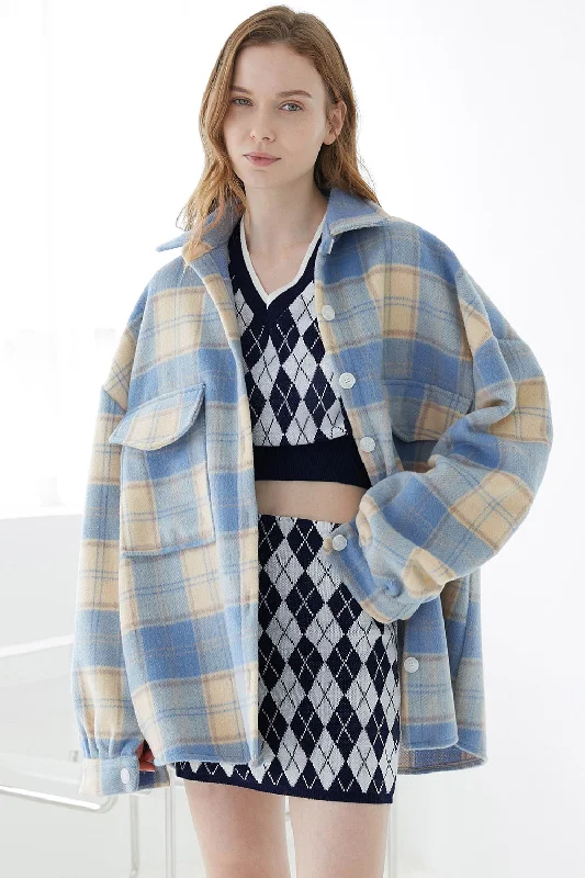 Hardshell Jacket-Lydia Oversized Shacket in Plaid