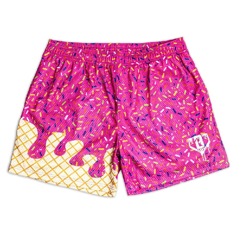 Mid Thigh Shorts-Ice Cream Youth Shorts - Strawberry