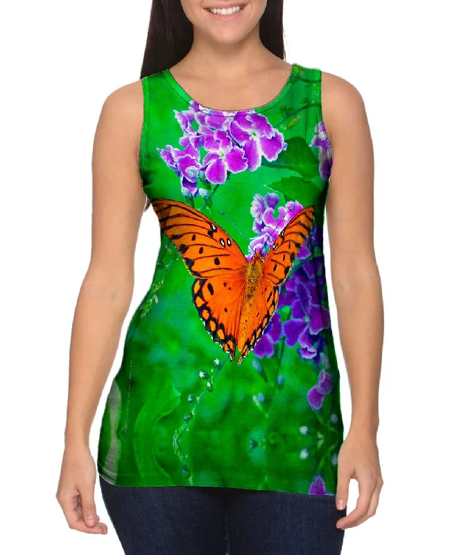 Fitted Tank-Beautiful Orange Butterfly