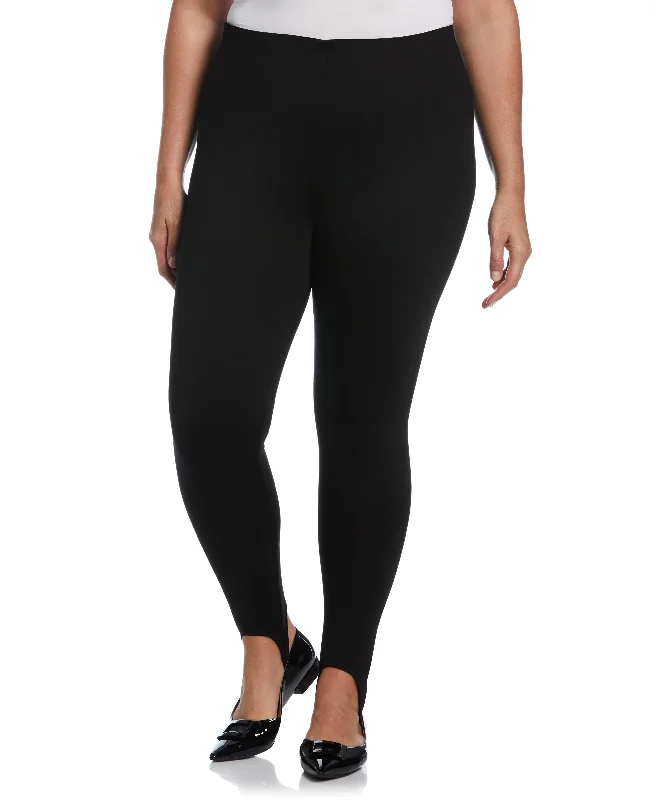 Joggers-Plus Size Ponte Knit Pull-On Stirrup Legging