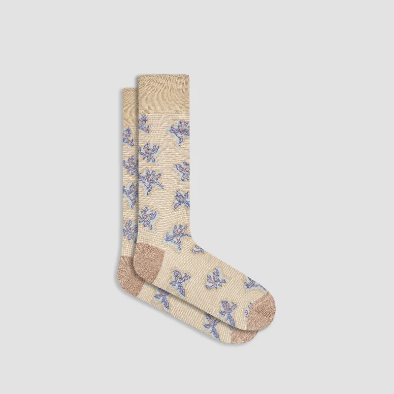 Golf Socks-Striped Floral Mid-Calf Socks