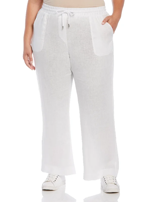 Cycling Pants-Plus Size Wide Leg Drawstring Linen Pant