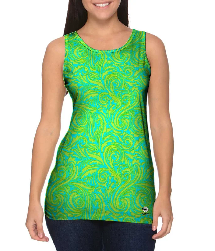 Breathable Tank-Autumn Me Aqua Leaf Swirls Pattern