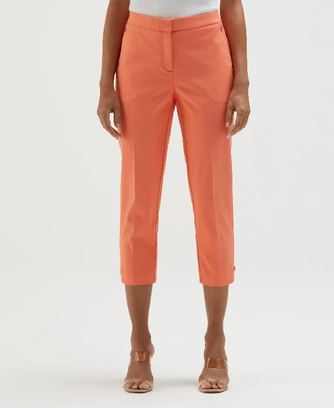 Straight Leg Pants-Petite Satin Twill Capri with Grommets