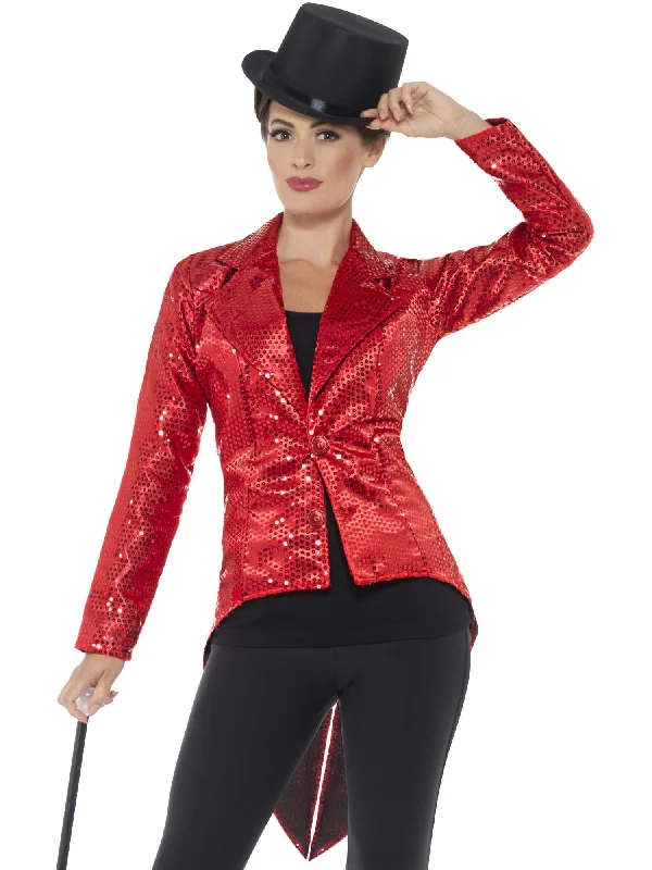 Running Jacket-Sequin Tailcoat Jacket, Ladies, Red