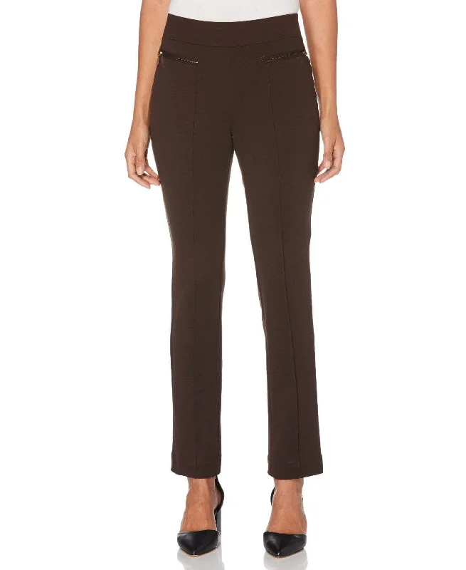 Work Pants-Petite Ponte Knit Slim Leg Pant - Comfort Fit