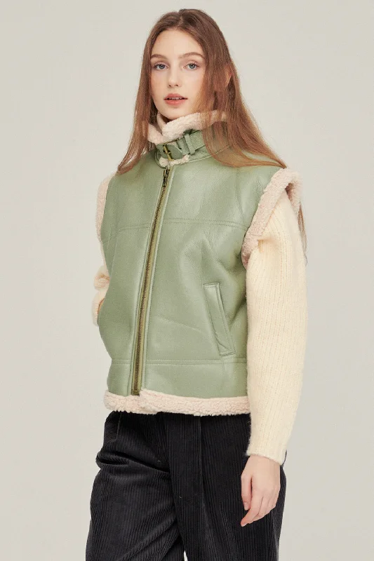 Embroidered Jacket-Daniela Pleather Shearling Vest