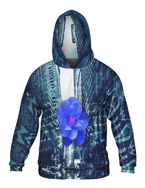 Hoodie with Zipper Pocket-City Blue Flower Script