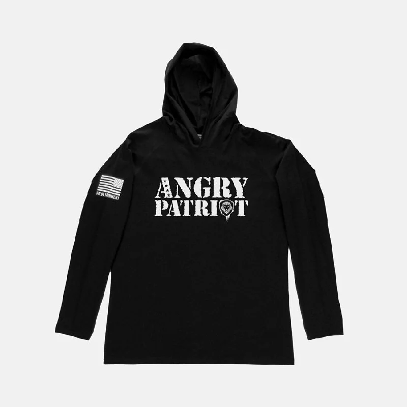 Golf Hoodie-Angry Patriot Black Long Sleeve Lightweight Hoodie