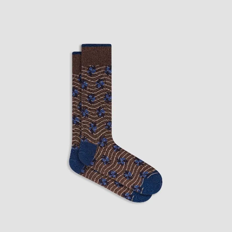 Solid Color Socks-Striped Floral Mid-Calf Socks