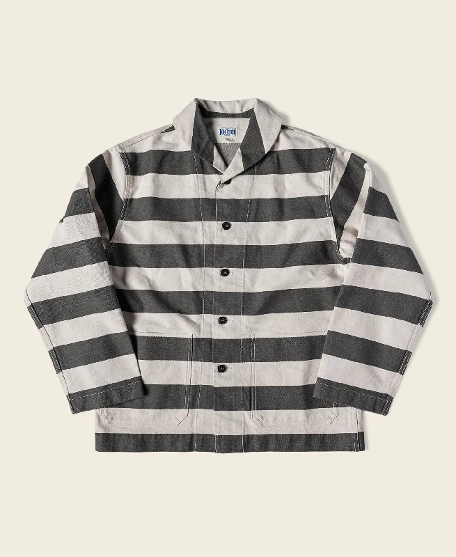 Vintage Jacket-Prison Stripe Shawl Collar Coverall Jacket