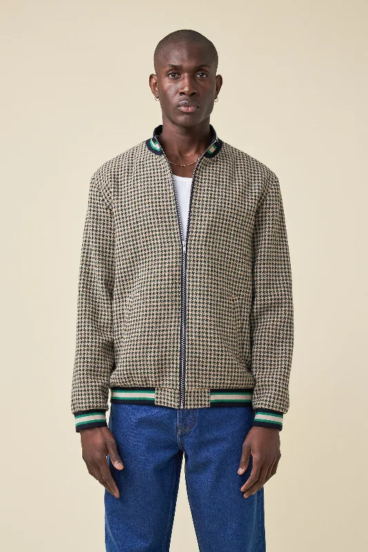 Sailing Jacket-SUTTON DOGTOOTH ZIP BOMBER JACKET