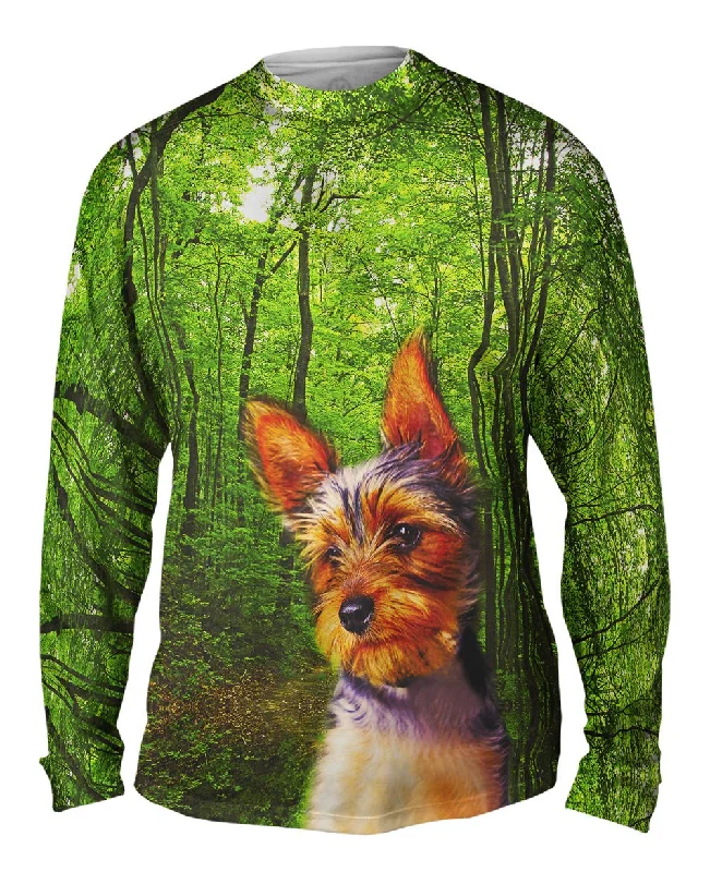 Hooded Long Sleeve-Long Haired Yorkie Forest