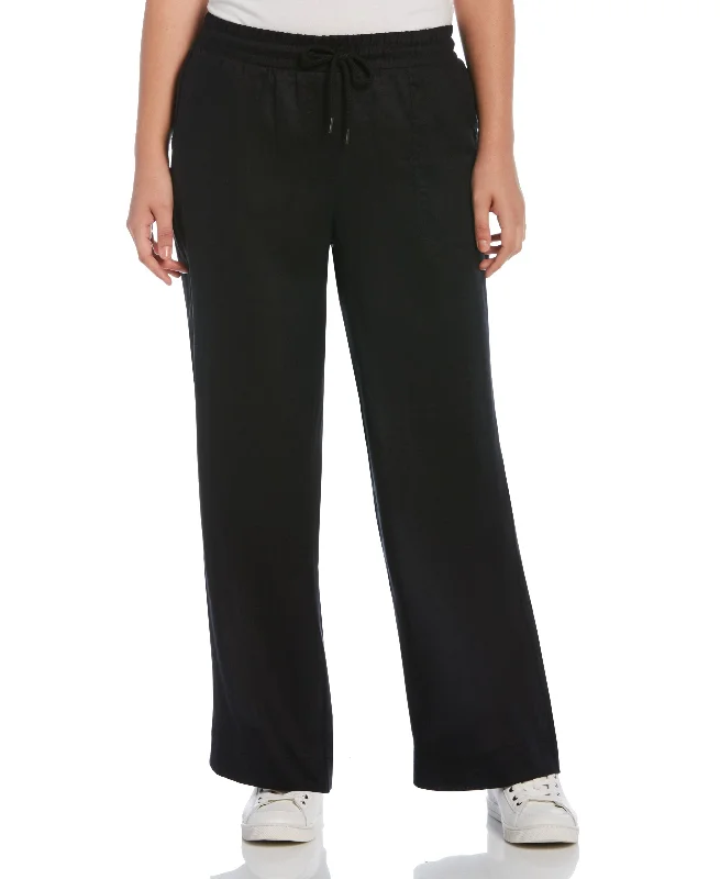 Yoga Pants-Petite Wide Leg Drawstring Linen Pant